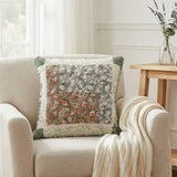 Green Vintage Floral Paisley Patchwork Quilted Pillow Cover