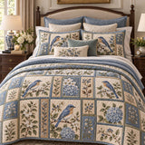 Bluebird Hydrangea Garden Quilted 3-Piece Bedding Set