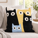 Whimsical Cat Knitted Pillow Cover