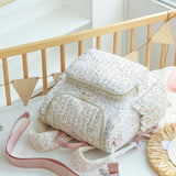 Floral Quilted Baby Diaper Bag Backpack With Stroller Straps