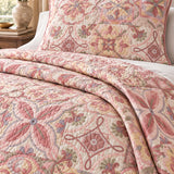 Pink Mediterranean Floral Tile Quilted 3-Piece Bedding Set