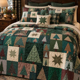 Primitive Tree Star Patchwork Quilted 3-Piece Bedding Set