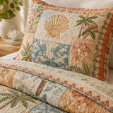 H.PAI Tropical Botanical Quilted 3-Piece Bedding Set – Luxury Quilted Bedding with Matching Pillow Shams