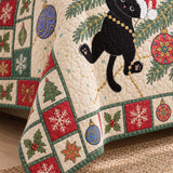 Festive Black Cat Christmas Quilted 3-Piece Bedding Set
