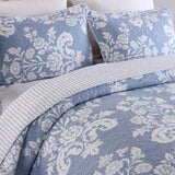 Vintage Cottage Blue Floral Print Quilted 3‑Piece Bedding Set