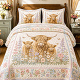 H.PAI Garden Highland Cow Gathering 3-Piece Quilted Bedding Set