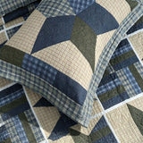 Navy Denim Blue Star Print Quilted 3‑Piece Bedding Set