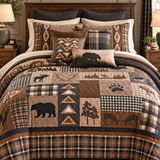 Rustic Bear and Bison Patchwork Quilted 3-Piece Bedding Set