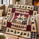 Black Bear Plaid Star Woodland Quilted Blanket