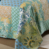 Sage Botanical Patchwork Quilted 3-Piece Cotton Bedding Set