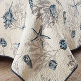 Coastal Sea Shell Coral Print Quilted 3‑Piece Bedding Set