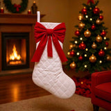 Quilted White Christmas Stocking with Red Velvet Bow