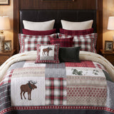 Moose Rustic Cabin 100% Cotton Quilted 3-Piece Bedding Set