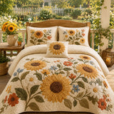 H.PAI Farmhouse Sunflower Floral Quilted Bedding Set – Cozy Luxury Quilt Bedding with Matching Pillow Shams