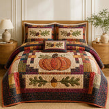 H.PAI Pumpkin Acorn Harvest Patchwork Quilted 3-Piece Bedding Set
