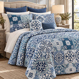 Blue Mediterranean Tile Patchwork Quilted 3-Piece Bedding Set