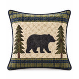 Bear Cabin Woodland Patchwork-Style Quilted Pillow Cover
