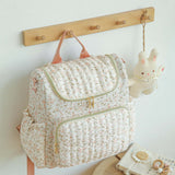 Floral Quilted Baby Diaper Bag Backpack With Stroller Straps