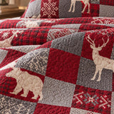 Woodland Deer Christmas Patchwork Quilted 3-Piece Bedding Set