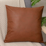 Cognac PU Leather Solid Color Pillow Cover