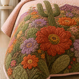 H.PAI Desert Cactus Floral Quilted 3-Piece Bedding Set – Rustic Southwestern Quilted Bedding with Matching Pillow Shams