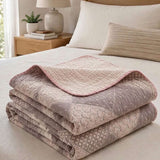 Vintage Pink Patchwork Jacquard Quilted Throw Three‑Layer Gauze Cotton Blanket