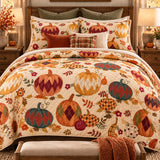 Argyle Pumpkin Autumn Harvest Quilted 3-Piece Bedding Set