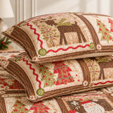 Rustic Reindeer Snowman Christmas Quilted 3-Piece Bedding Set