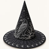 Midnight Raven Moon Phase Gothic Handcrafted Quilted Witch Hat