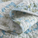 Light Blue Hydrangea Floral Print Quilted 3‑Piece Bedding Set