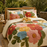Cottage Garden Floral Quilted 3-Piece Bedding Set – Luxury Quilted Bedding with Matching Pillow Shams