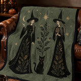 Moonlit Witch & Black Cat Quilted Blanket