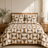 H.PAI Modern Geometric Lines Quilted 3-Piece Bedding Set