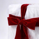 White Faux Fur Red Velvet Bow Pillow Cover