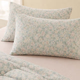Botanical Floral 100% Cotton 4-Piece Summer Bedding Set – Breathable Cooling Comforter, Flat Sheet & 2 Pillowcases