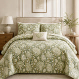H.PAI Sage Botanical Garden Quilted 3-Piece Bedding Set