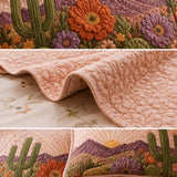 H.PAI Desert Cactus Floral Quilted 3-Piece Bedding Set – Rustic Southwestern Quilted Bedding with Matching Pillow Shams