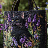 Moonlit Meow Print Quilted Tote Bag