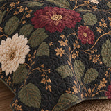 H.PAI Dark Botanical Floral Quilted 3-Piece Bedding Set