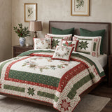 Vintage Christmas Star Patchwork Quilted 3-Piece Bedding Set