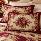 Vintage Burgundy Rose Baroque Quilted 3-Piece Bedding Set