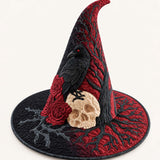 Crimson Raven Skull Rose Gothic Handcrafted Quilted Witch Hat