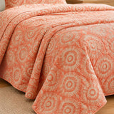 H.PAI Coral Sunburst Pattern Quilted 3-Piece Bedding Set