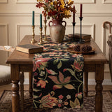 Vintage Floral Botanical Faux Linen Jacquard Table Runner