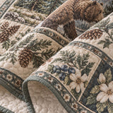 Mountain Bear Pine Forest Quilted 3-Piece Bedding Set