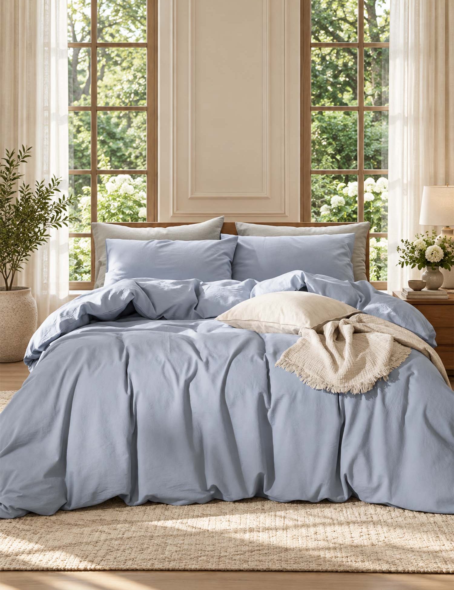 Solid Color Cotton 3-Piece Duvet Cover Bedding Set