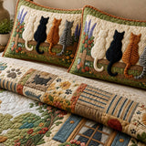 H.PAI Woodland Cat Garden Quilted 3-Piece Bedding Set