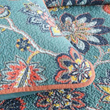 Teal Autumn Bloom Quilted 3-Piece Bedding Set