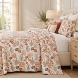 Coastal Seashell Coral Print Quilted 3-Piece Bedding Set