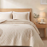 Neutral Textured Circles Quilted 3-Piece Bedding Set